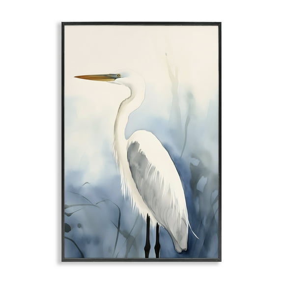 Stupell Industries Egret Beach Bird Animals & Insects Painting Black Framed Art Print Wall Art, 12 x 18