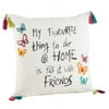SARO 938.W18S 18 in. Square Colorful Embroidered Tassel Trim Friends Down Filled Pillow White