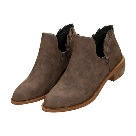 

BELLZELY Wide Width Women Shoes Clearance Women s Winter Plus Size New English Lace Back Zipper Chunky Heel Ankle Boots