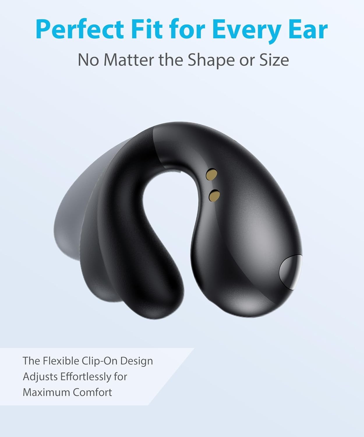 Ultra Open-Ear-Earbuds Wireless Bluetooth - Ergonomic Clip-On Earbuds, Bone Conduction Over-The-Ear Headphones with Waterproof Design and Secure Fit for Small Ears, Classic Black