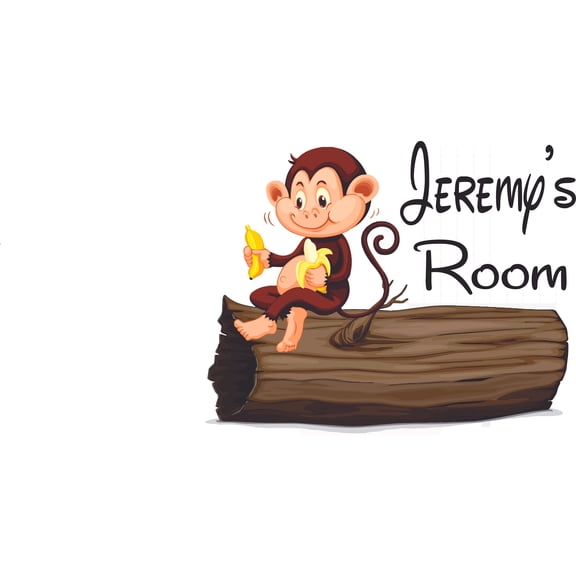 Monkey Eating Banana Animal Animals Customized Wall Decal - Custom Vinyl Wall Art - Personalized Name - Baby Girls Boys Kids Bedroom Wall Decal Room Decor Wall Stickers Decoration Size (15x30 inch)