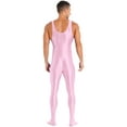 thumbnail image 2 of YEAHDOR Mens Glossy Full Body Unitard Sleeveless Gym Sports Wrestling Singlet One Piece Bodystocking Bodysuit Jumpsuit Pink M, 2 of 7