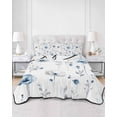 thumbnail image 2 of Quilts Full Size Bedding Set, Blue Floral Spring Lightweight Quilted Comforter, Farmhouse Poppy Botanical Soft Reversible Bedspread Coverlet with Pillow Covers for All Season, 78" x 90", 2 of 7