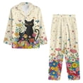 thumbnail image 5 of Garronmavis Black Cat Flower Button Up Pajamas for Women Soft Pajama Set and Long PJ Pants Set Soft Breathable Sleepwear Casual Lounge Sets, 5 of 7
