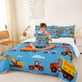 thumbnail image 3 of Castle Fairy Cartoon Engineering Vehicle Bedding Comforter Set 7 Pieces for Boys, Cute Crane Mixer Truck Full Bedding Set for Bedroom, Light Blue, 3 of 7