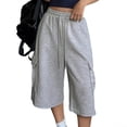 thumbnail image 4 of YUEVORA Shorts for Women, Bermuda Wide Leg Drawstring Waist Casual Shorts, Loose Fit Knee Length Breathable Summer Slimming Workout Everyday Athletic Bottoms, 4 of 5