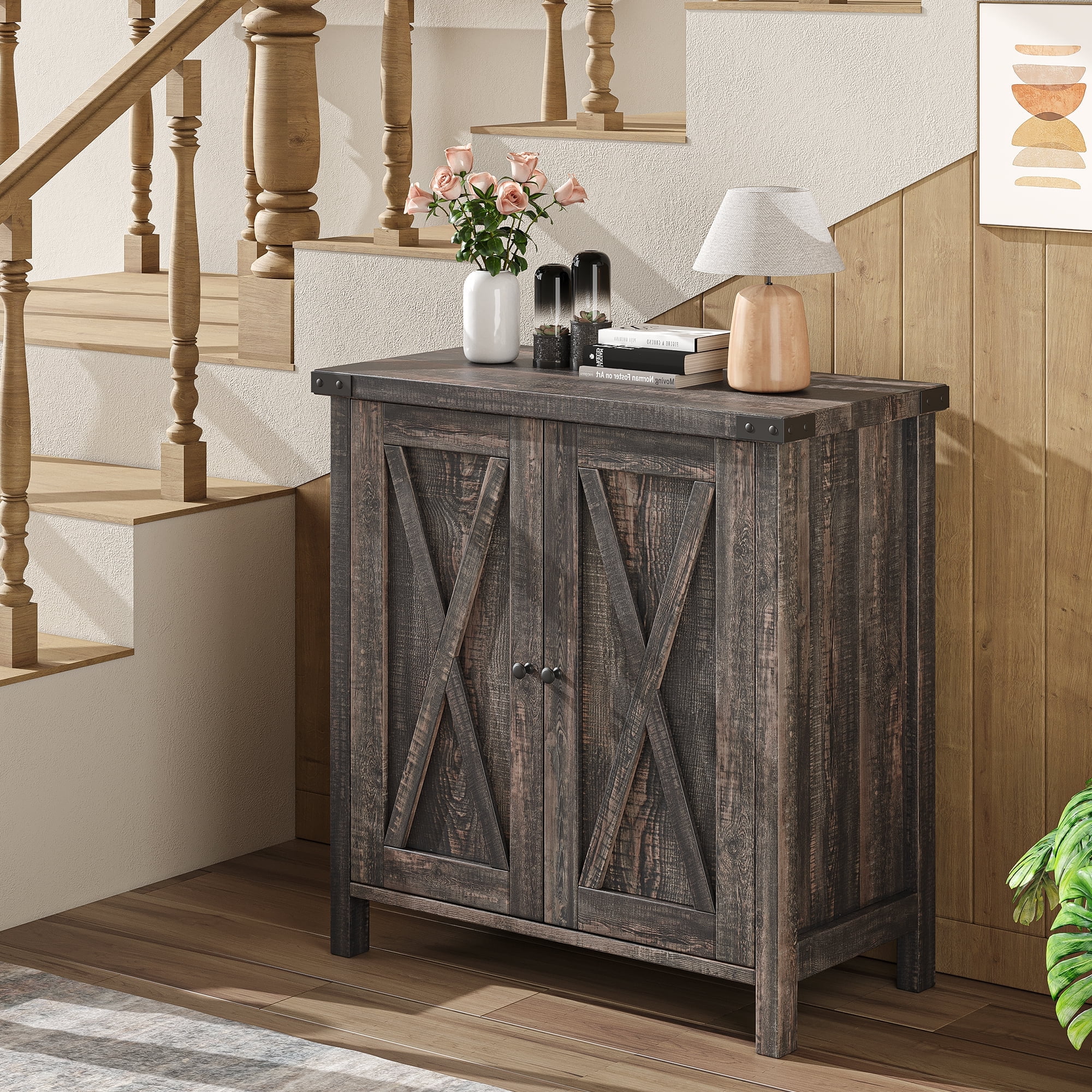 DSstyles Buffet Cabinet, Farmhouse Storage Cabinet, 15.7’D x 30"W x 31.5"H, Oak