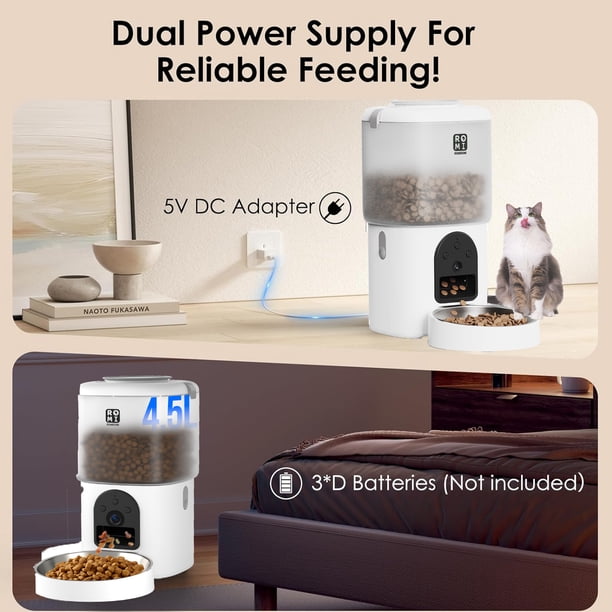 キャットフード rurumam Romiromi Automatic Cat Feeder and Water Fountain,4.5L /19 Cups