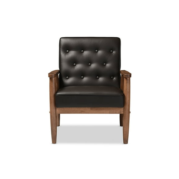 1 Seater Lounge Chair Retro Style, Faux Leather Upholstery, Button Tufted Accent Chair, Modern Armchair
