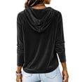 thumbnail image 7 of Velour Hoodies For Women Long Sleeve Loose Hooded Sweatshirt Ladies Fall Casual Basic Soft Pullover Tops S-XXL, 7 of 7
