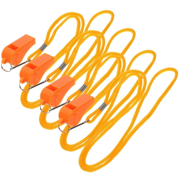 LEORX 4Pcs Portable Orange Plastic Multipurpose Whistle Pendant Loud Clear Sound with Lanyard