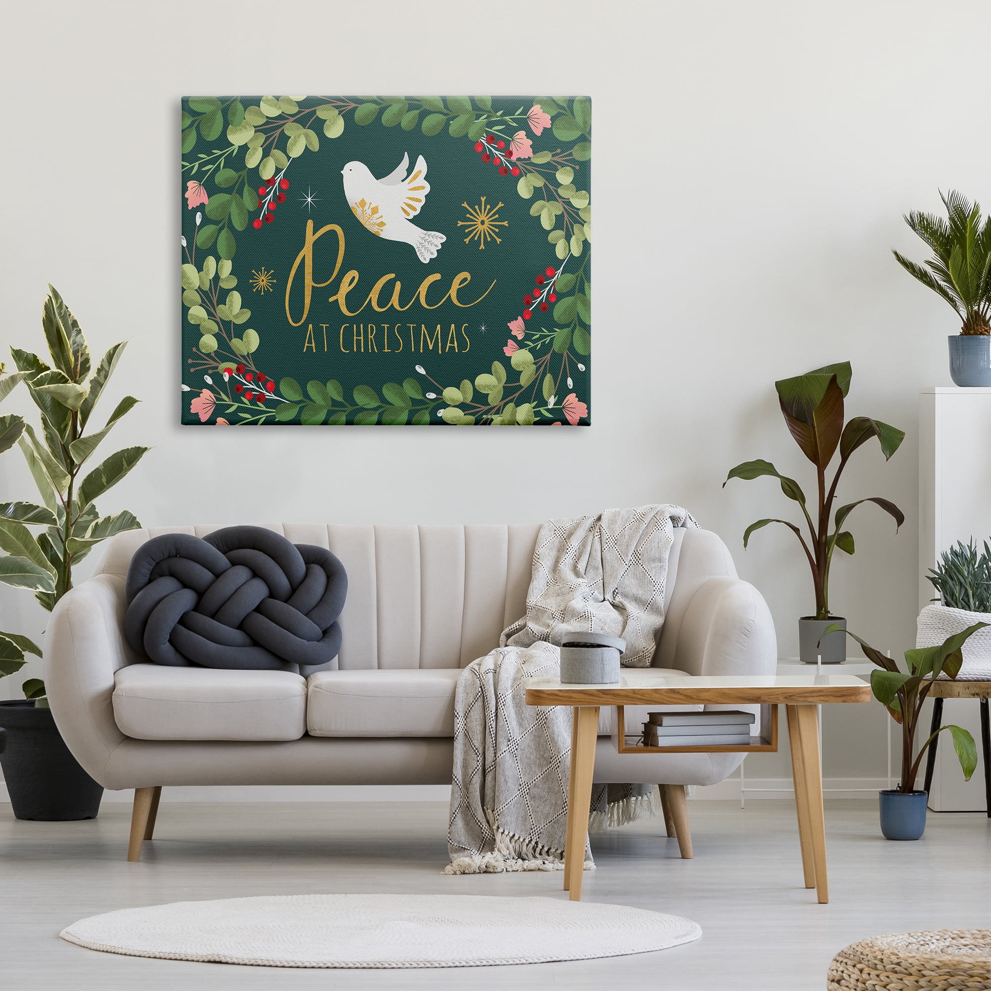 Stupell Industries Peace at Christmas Phrase White Dove Holiday Holly, 36 x 48, Design by Louise Allen