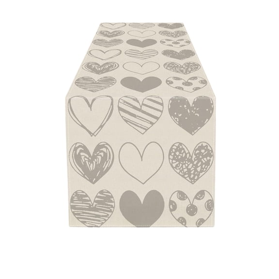 FYTPOV Flax Table Runner, Valentines Day Decorations, Silver Hearts Printed Table Runner for Wedding Party, Christmas Runner for Table Home Decor, 13x47 inch
