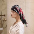 thumbnail image 4 of Unique Bargains 1 Pc Women Simulated Silk Print Shower Cap for Bathroom Hotel Black Flower, 4 of 6