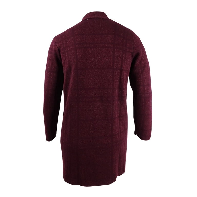 Kasper Women s Plus Tonal Plaid Long Cardigan Sweater Wine Size 2X Walmart