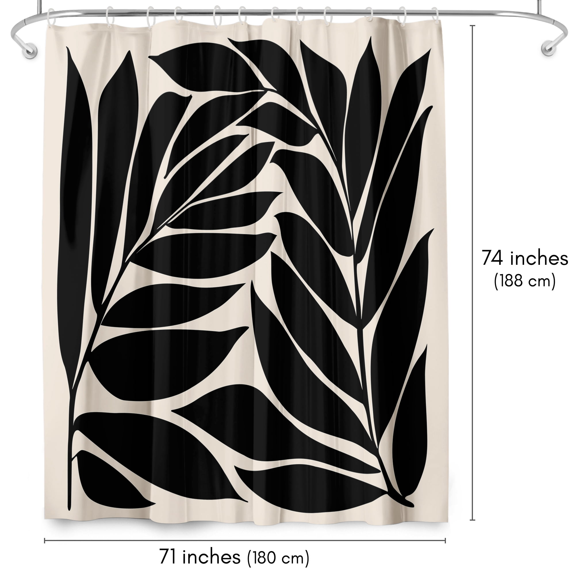 Americanflat 71" x 74" Shower Curtain, Black Seagrass Shapes by Modern Tropical