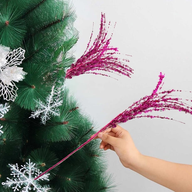 Adornos navideños de lentejuelas para árbol, colgantes de ramas simuladas con lentejuelas de fuegos artificiales, ramas alargadas con efecto encriptado, brillantes y festivos para fiestas,