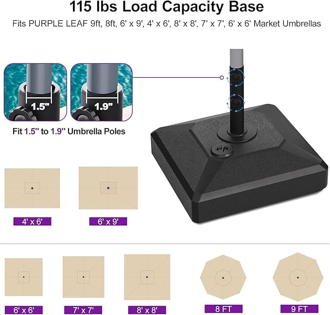 PURPLE LEAF Patio Market Umbrella Base 115 lbs Load Capacity with Casters Filled with Sand & Water Outdoor Table Umbrellas Stand