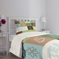 thumbnail image 3 of Ambesonne Tea Party Quilted Bedspread Set 2 Pcs, Checkered Tea Images, Twin Size, Green Brown Blue, 3 of 5