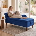 thumbnail image 3 of LEHZROAJ Velvet Chaise Lounge Indoor with Storage, Tufted Lounger Chair with Support Pillow, Long Sleeper Sofa for Bedroom, Living Room, Blue, 3 of 11