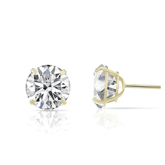 14K Yellow Gold 2 Carat Round Created Diamond Solitaire Stud Earrings Plated by Paris Jewelry