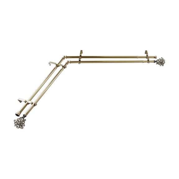 Corner Window Curtain Rod Double Rod Antique Brass Adjustable 48-84 Inch