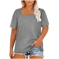 thumbnail image 2 of Sevevn Women's Solid Color Spring/Summer Plus-Size Fashion Casual Short Sleeve Neck Sleeve Top T-Shirt Dark Gray XXXL, 2 of 6