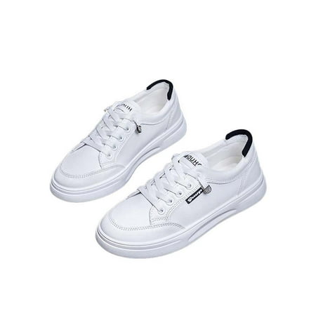 

Daeful Women Trainers Lace Up Walking Shoe Non-Slip Casual Shoes Travel Breathable Comfort Loafers White And Black 7.5