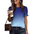 thumbnail image 6 of FRSASU Summer Tops for Women Puff Sleeve Crewneck Dressy Casual Blouses Loose Fit Outfits Gradient T-Shirts Blue-A, 6 of 6