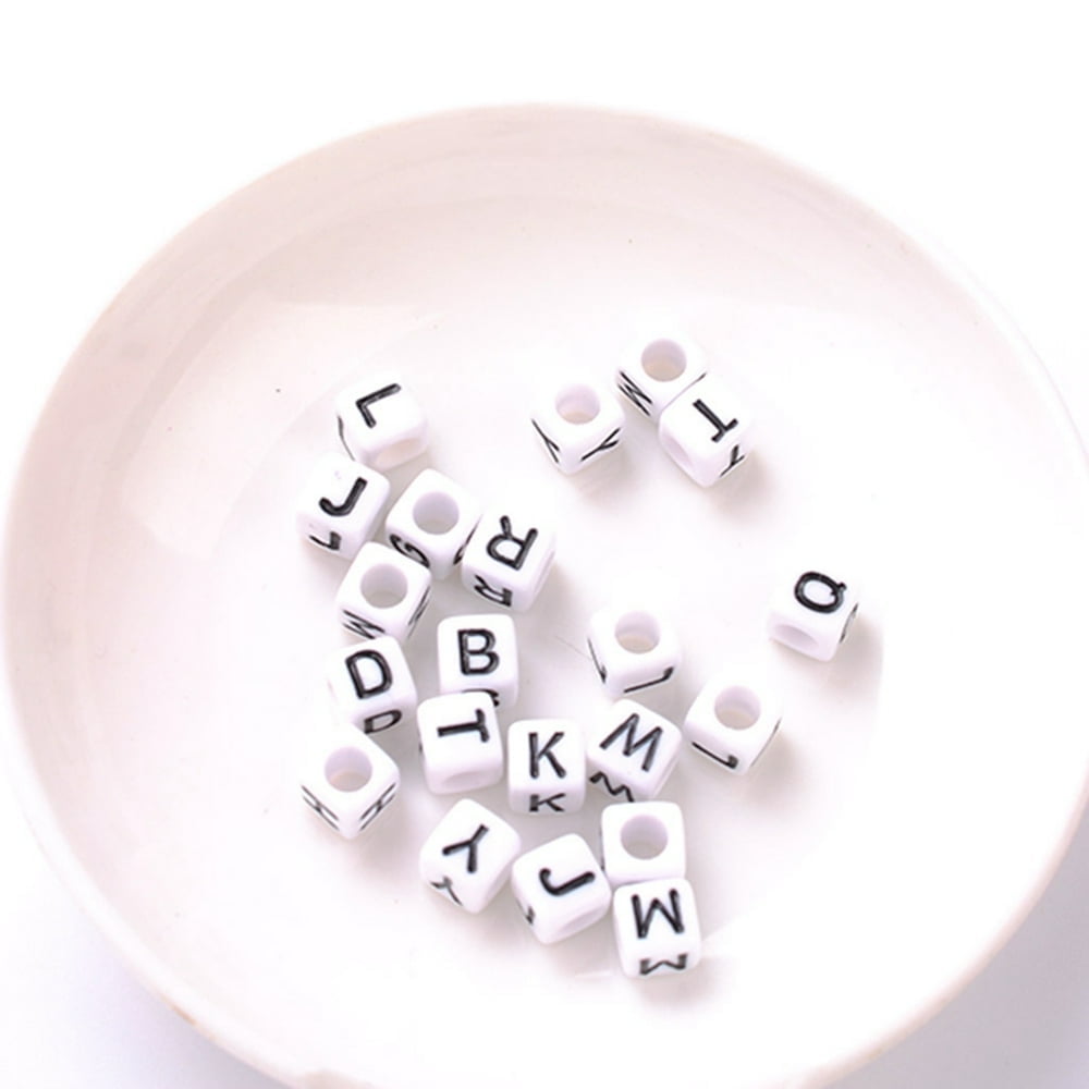 EIMELI 100pcs Letter Alphabet Beads 4mm Square White Acrylic Beads DIY Jewelry Accessories