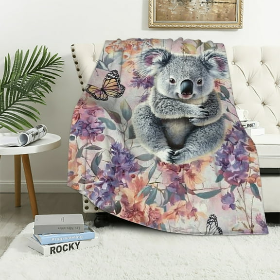 Autua Cute Koala Throw Blanket,,Soft,Lightweight Flannel,Butterfly Floral Blankets - Gifts for Kids Women,Animal Lovers,for Couch Office Travel,Home Living Room Whimsical Decor 40x50in