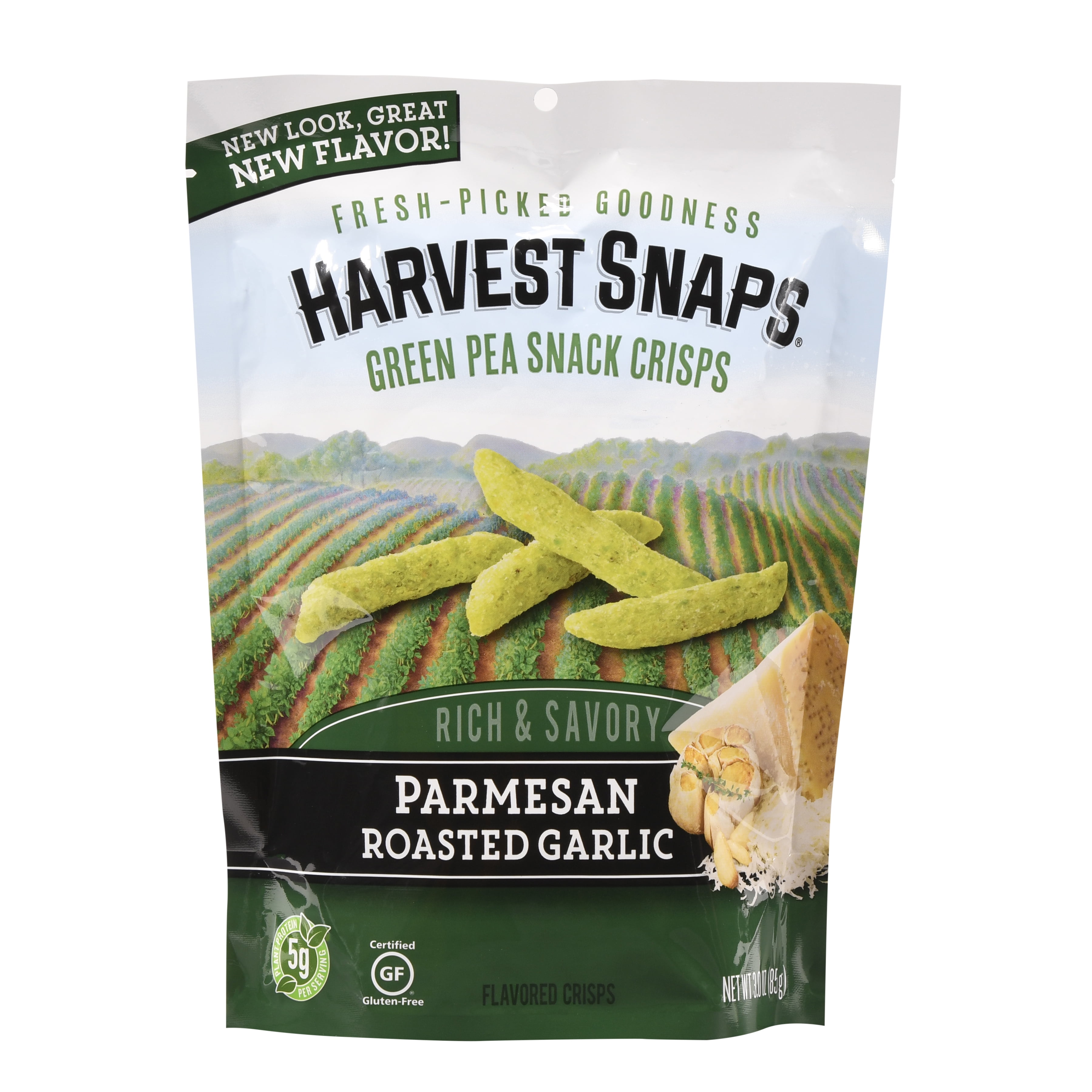 Harvest Snaps Green Pea Snack Crisps Parmesan Roasted Garlic, 3 oz