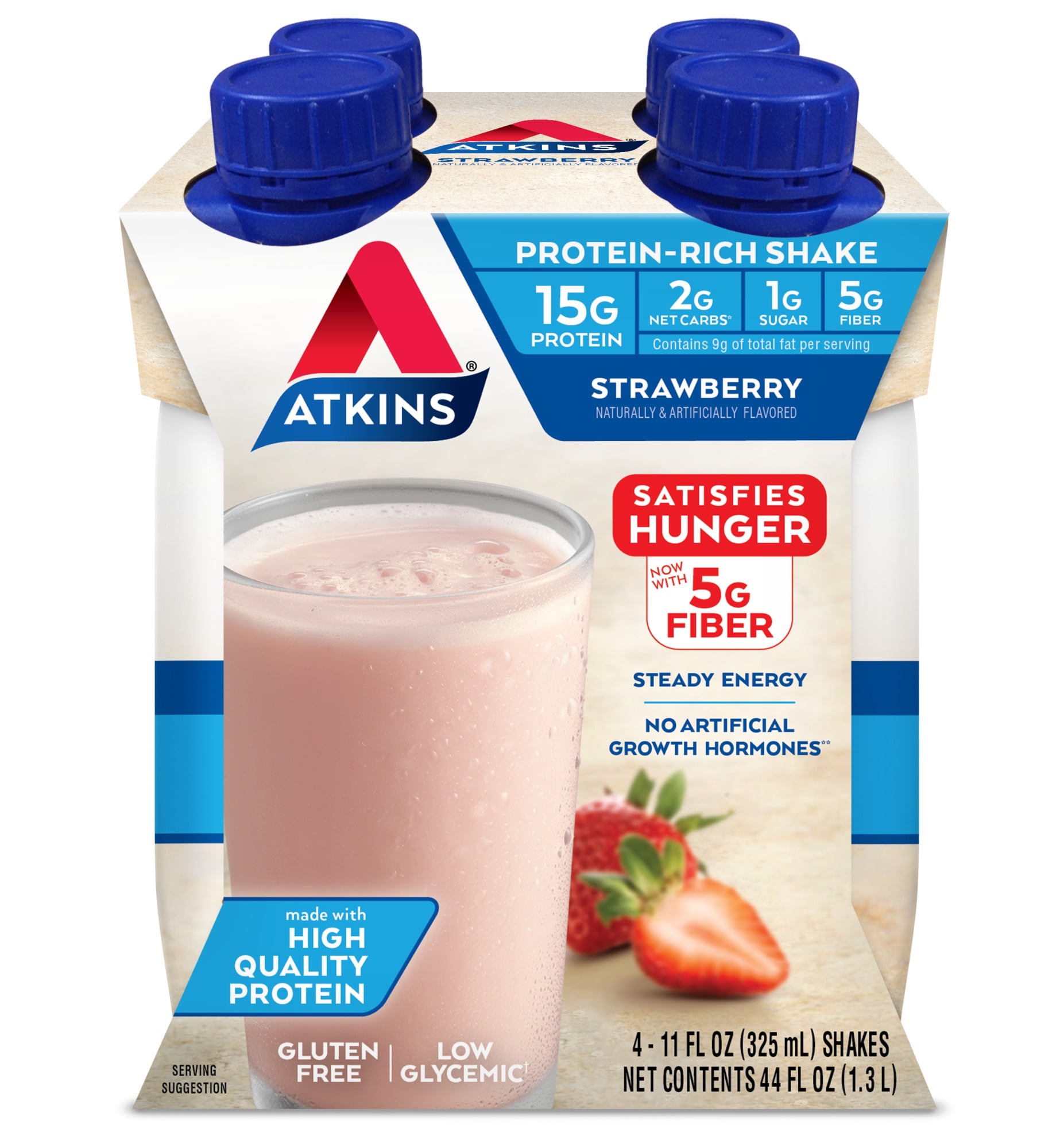 Atkins Gluten Free Protein-Rich Shake, Strawberry, Keto Friendly, 4 Count (Ready to Drink)