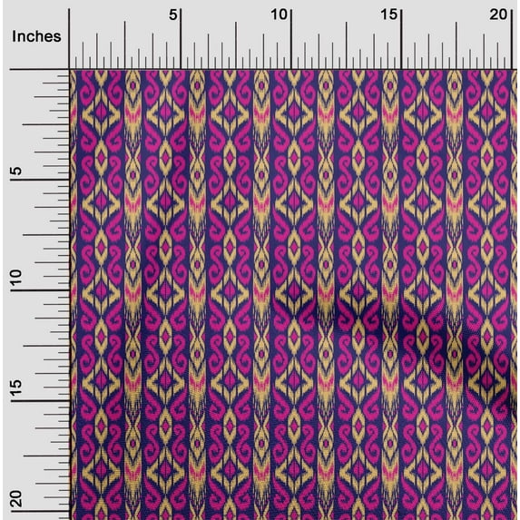 oneOone Cotton Cambric Fabric Stripe & Swirl Ikat Print Fabric By The Yard 56 Inch Wide