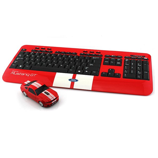 LandMice Ford Mustang GT Wireless Computer Keyboard and Mouse Red