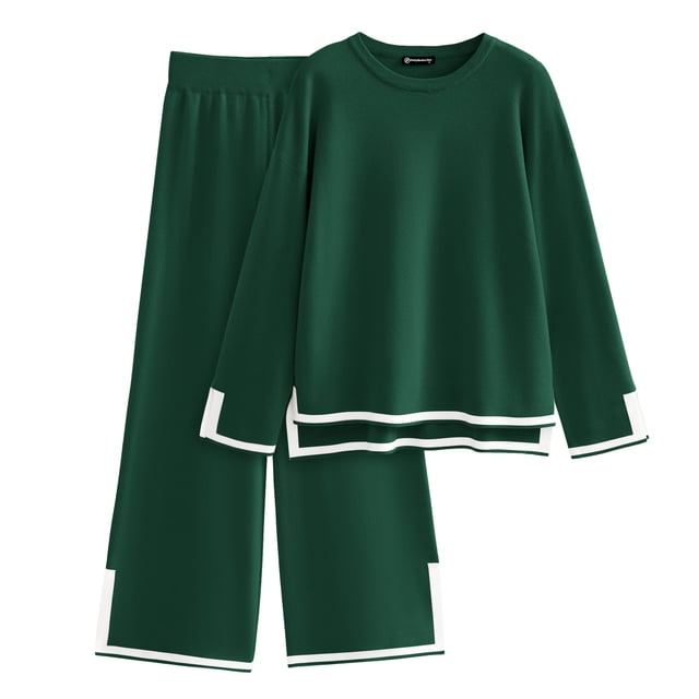 Conjunto de Suéter de Punto de Dos Piezas para Mujer PRETTYGARDEN Verde Talle S