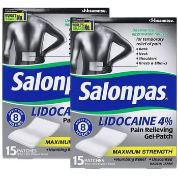 Salonpas LIDOCAINE (2 Packs of 15 Patches) Pain Relieving Maximum Strength Gel Patch! (2)