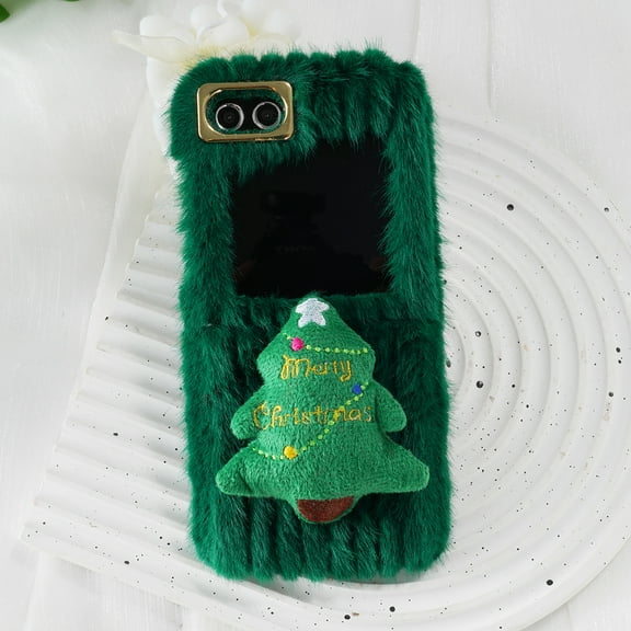Nalacover Christmas Case for Samsung Galaxy Z Flip5, Cute Cartoon Merry Christmas Tree Soft Plush Fluffy Warm Phone Case for Samsung Galaxy Z Flip5, Shockproof Non-Slip Lens Protection Cover - Green