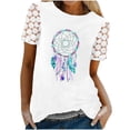 thumbnail image 1 of Mode d'Été des Femmes Tops Col Rond Dentelle Casual Manches Courtes Floral Impression Ample Fit Tops, 1 of 7