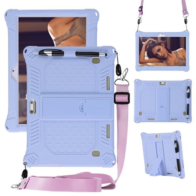 Dsseng Étui de Tablette 10 Pouces 10,1 Pouces Tablette Android Étui Universel en Silicone Étui de Protection pour Tablette Fonction Support avec Sangle d'Épaule Stylet
