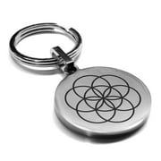 Stainless Steel Sacred Geometry Seed of Life Round Medallion Keychain Circle Ring