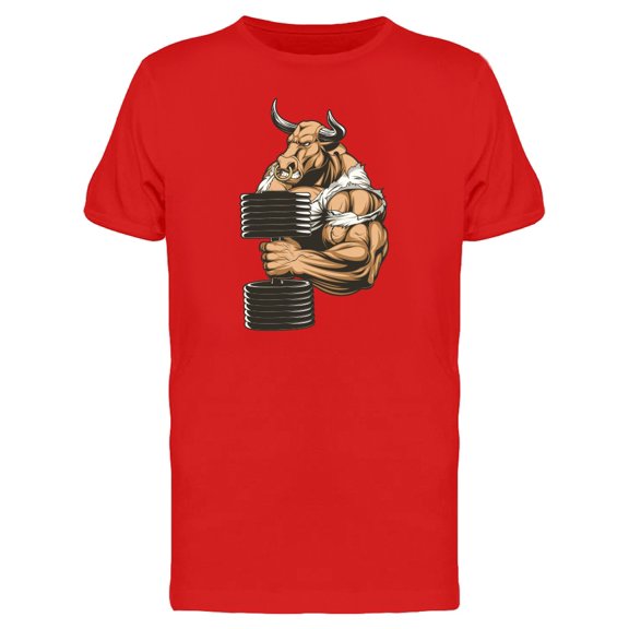 Strong Bull With Barbell T-Shirt Men -Image by Shutterstock, Male XX-Large