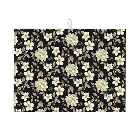 

Dish Drying Mat White flower Highly Absorbent Microfiber Drying Mat Kitchen Counter or Sink Drawer Liner 16x18 Kitchen Drying Mat Coffee Mat Kitchen Essentials