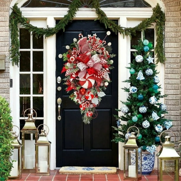 Navidad plantas artificiales falsas puerta colgante 50 cm para la decoración del hogar de la puerta de la pared