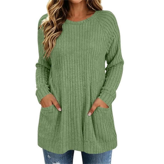 Hurxie Long Sleeve Tunic Tops for Women Loose Fit Dressy Tunic Sweaters to Wear with Leggings Long Shirts with Pockets Green,XL