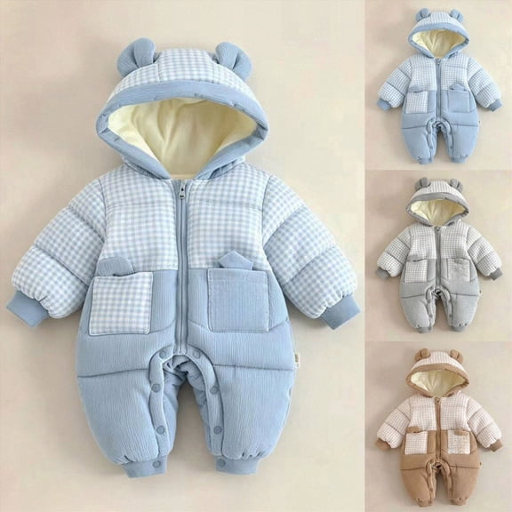 6-12 Months Infant Baby Winter Hooded Snowsuits Romper Cute Jumpsuits Outfits Warm Onsie Outfits Infant Winter Clothes