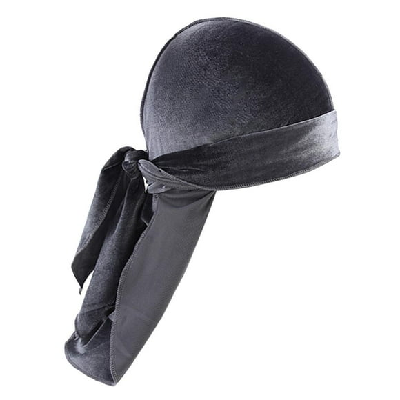 Gorro de terciopelo estilo bandana, gorro musulmán de cola larga, gorro para quimioterapia gris