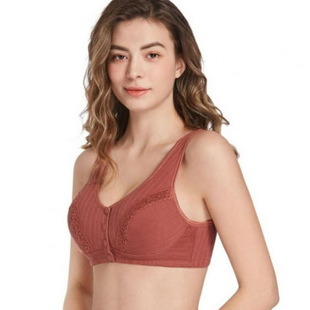 

1Pack Middle-Aged Elder Woman Floral Wirefree Bra Front Button Closeure Soft Cotton Bra for Mom Grandma Gift Bra