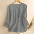 thumbnail image 5 of Women's V Neck Button Down Long Sleeve Shirt Blouse Tops Solid Color Casual Loose Fit Tunic Business Office Work Vacation Travel Fashion Essential Gift for Ladies | CSEONE,Gray L, 5 of 9