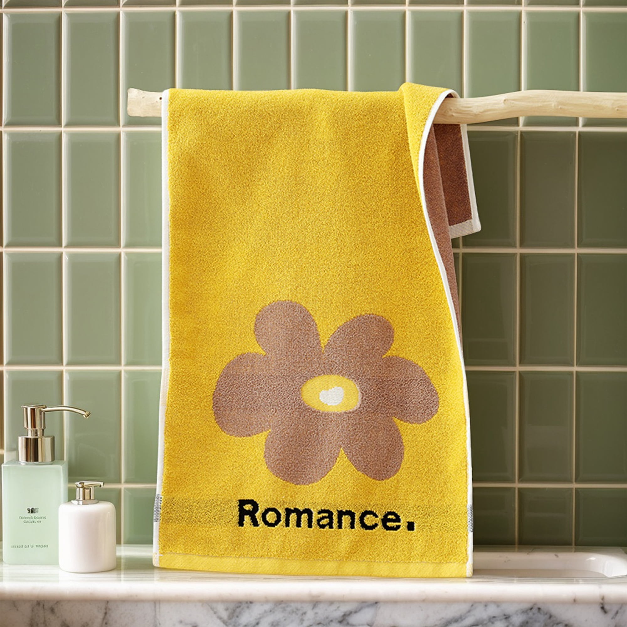 Unique Bargains Cute Floral Cotton Soft Absorbent Hand Towels Green 2-Piece